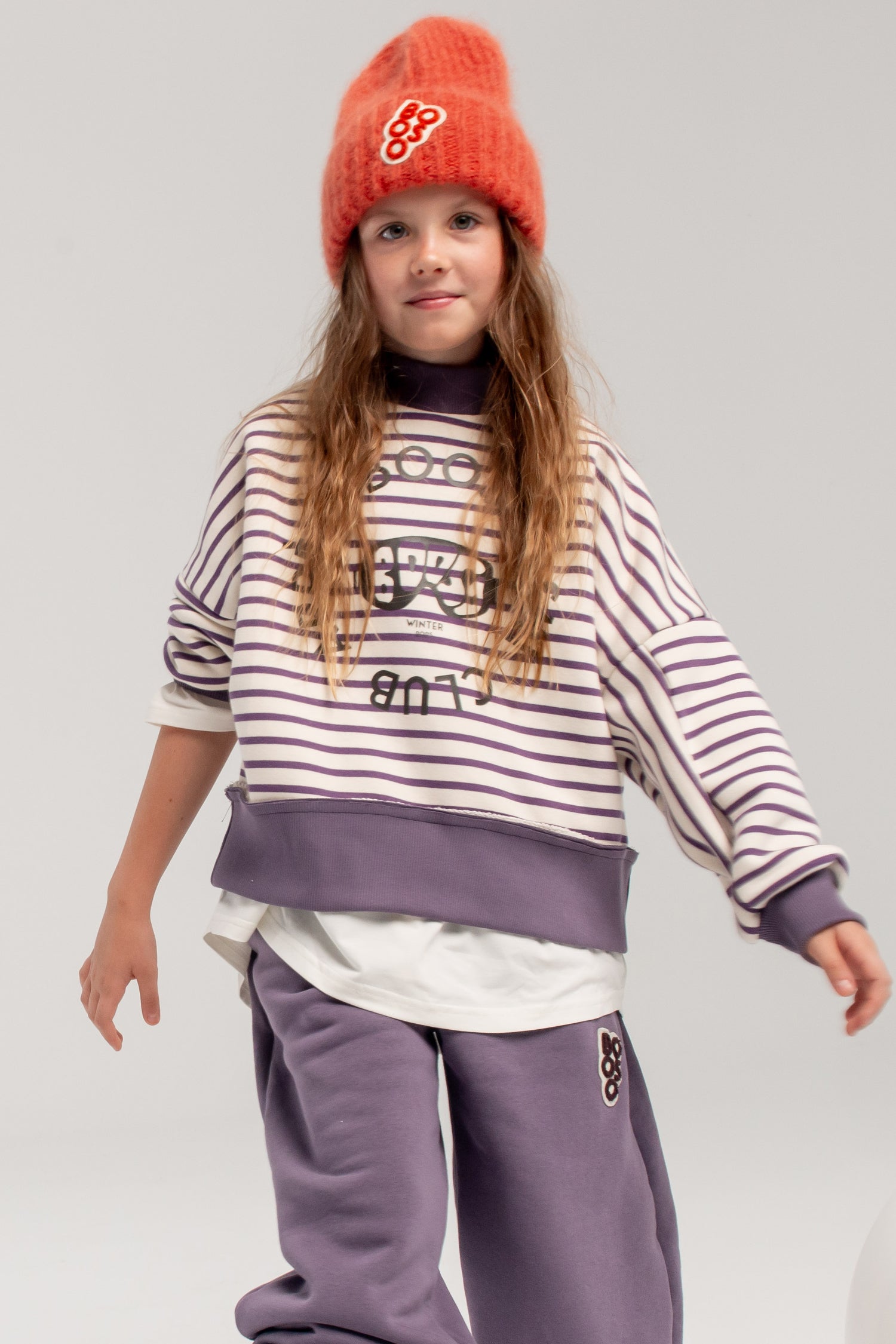 bluza dziecięca- STRIPED SWEATSHIRT purple/ecru