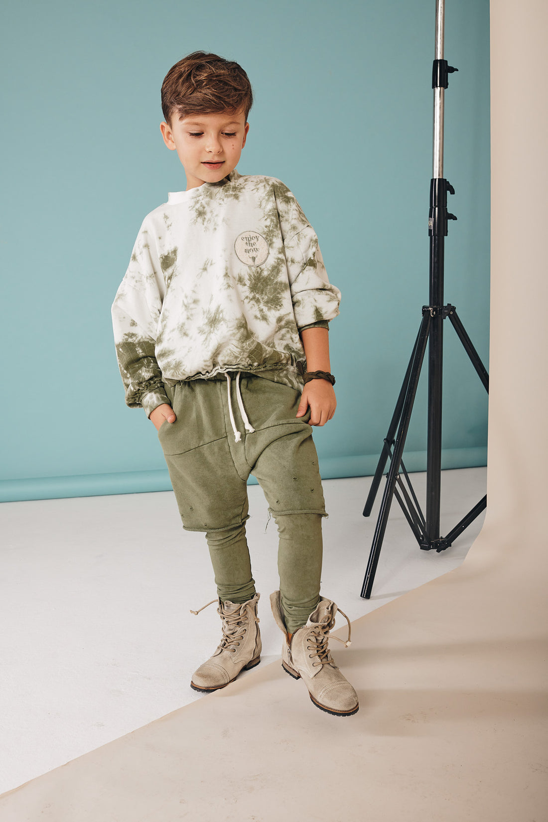 spodnie dziecięce- DOUBLE TORN PANTS vintage khaki