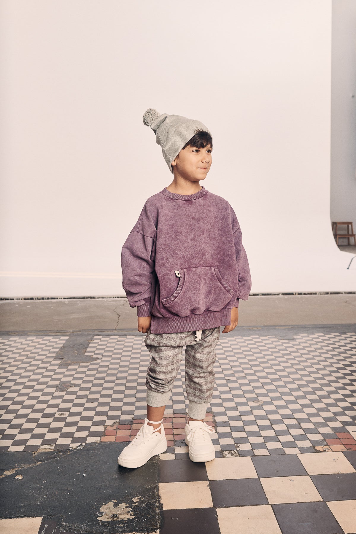 spodnie dziecięce - CHECKED ELEGANT PANTS purple/gray
