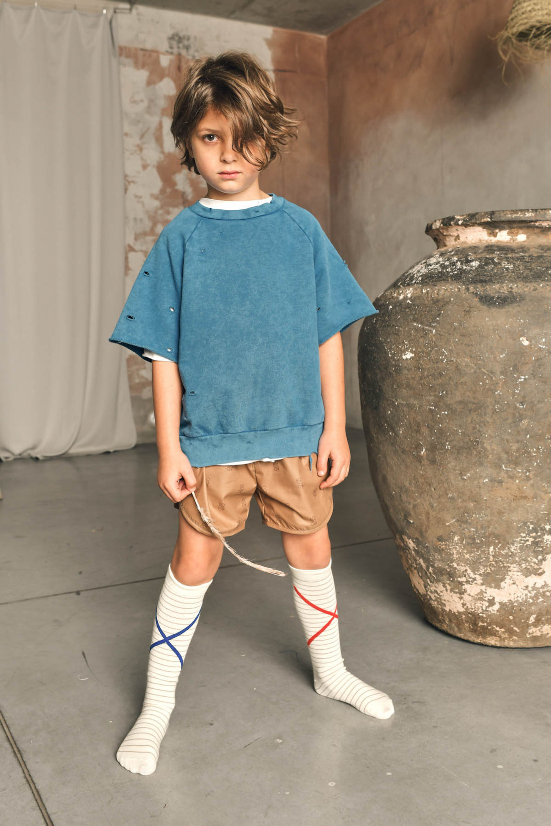 bluza dziecięca - TORN SHORT SWEATSHIRT blue