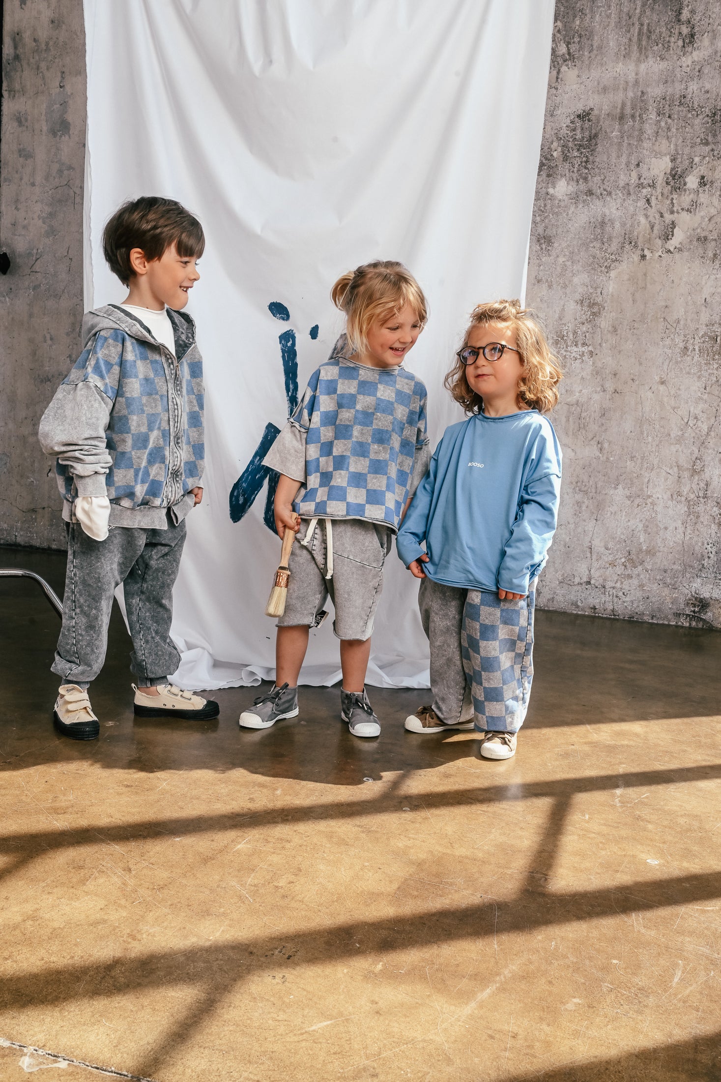 bluza dziecięca- ZIP CHECKED HOODIE gray/blue