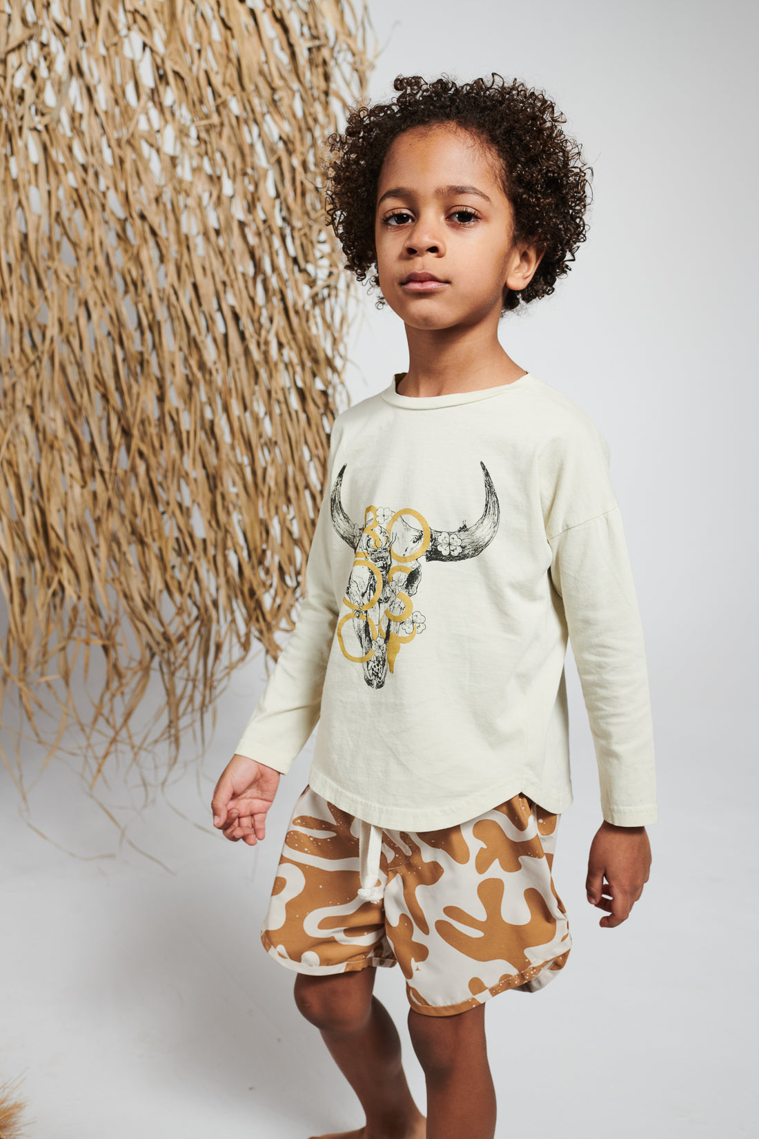koszulka dziecięca- BISON IVORY LONG ivory/black/mustard