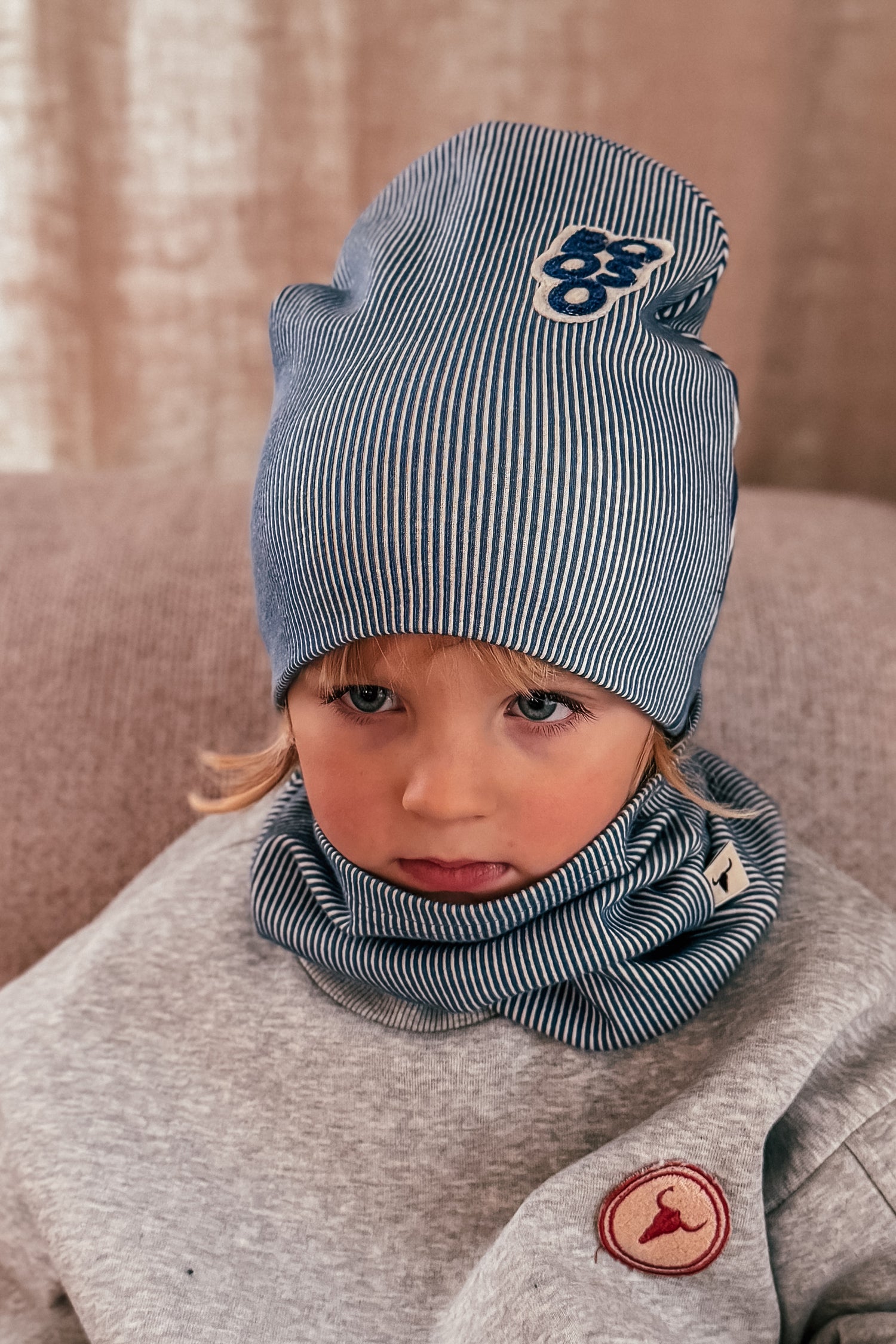 czapka dziecięca- STRIPE RIBBING BEANIE WINTER beige/blue