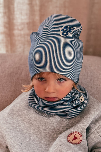 czapka dziecięca- STRIPE RIBBING BEANIE WINTER beige/blue