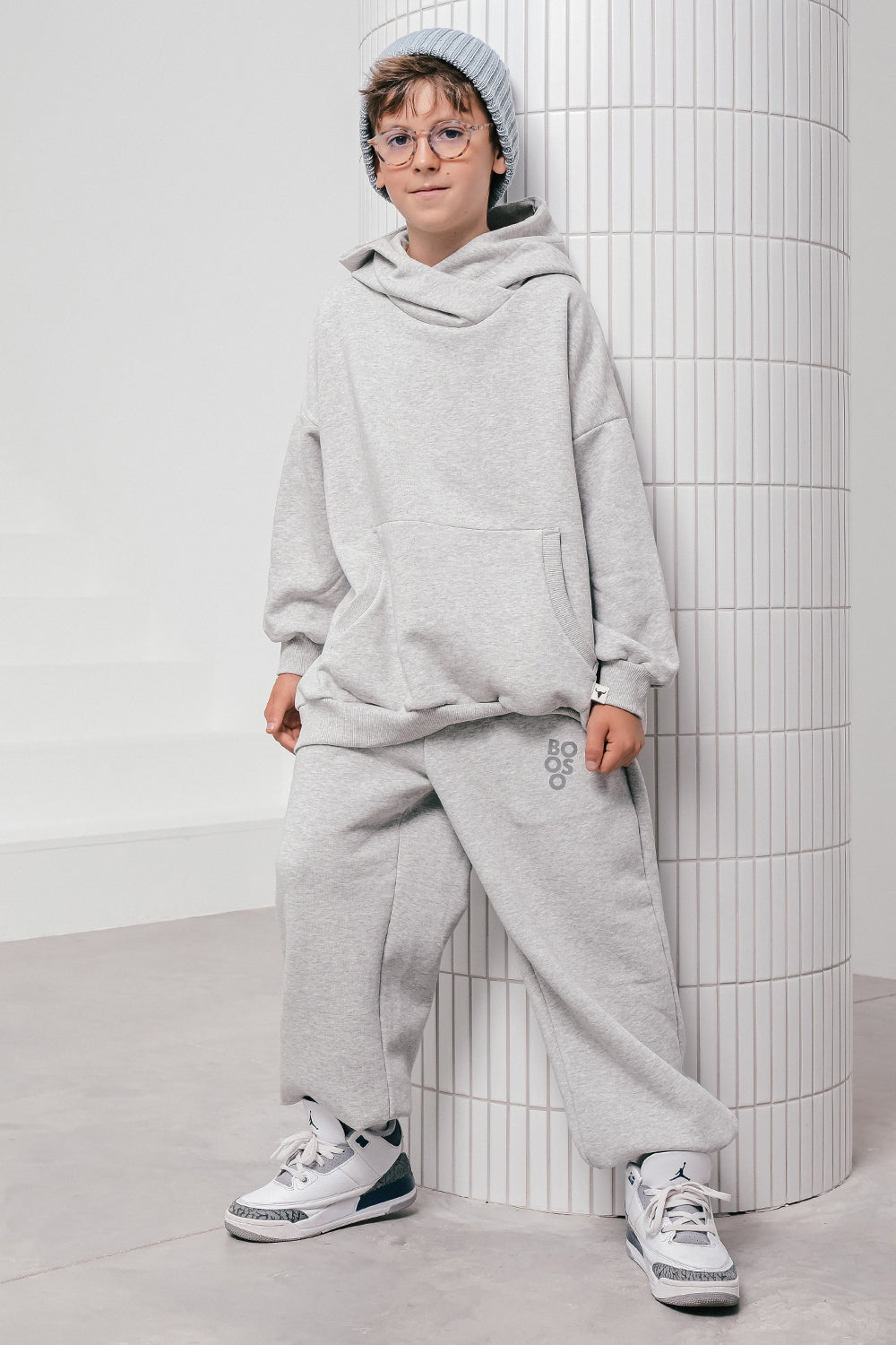spodnie dziecięce -  WARM PANTS WIDE gray marl