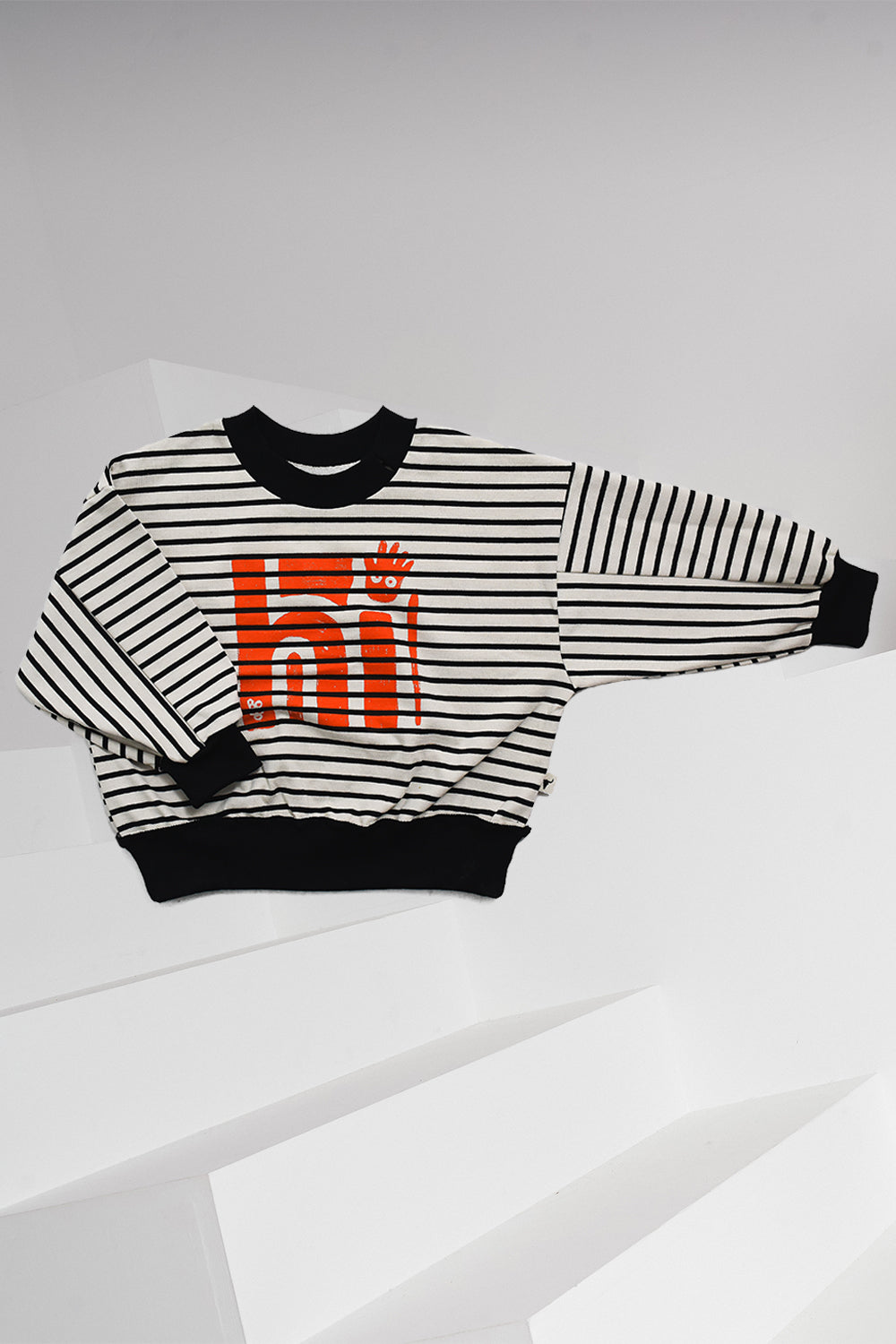 bluza dziecięca- STRIPED SWEATSHIRT ecru/black/orange