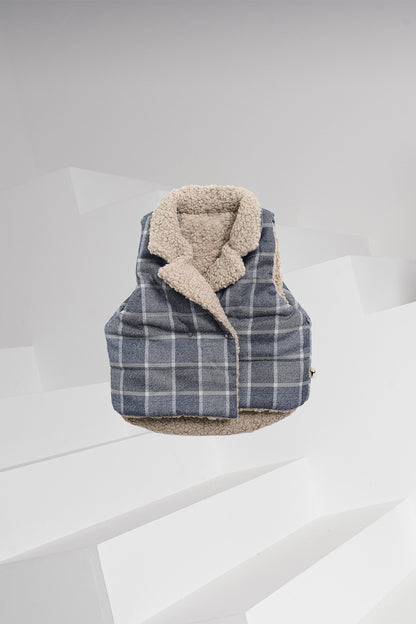 kamizelka dziecięca- TEDDY CHECKED VEST beige/blue