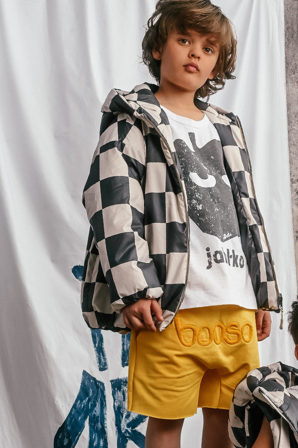 wiosenna kurtka dziecięca- CHECKED SHORT COAT graphite/beige