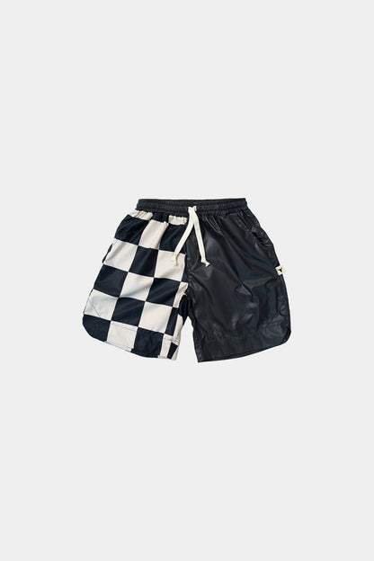szorty dziecięce- DOUBLE NYLON CHECKED SHORTS beige/graphite