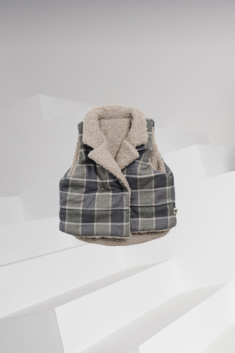 kamizelka dziecięca- TEDDY CHECKED VEST beige/green/graphite