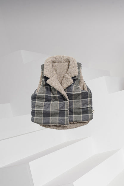 kamizelka dziecięca- TEDDY CHECKED VEST beige/green/graphite