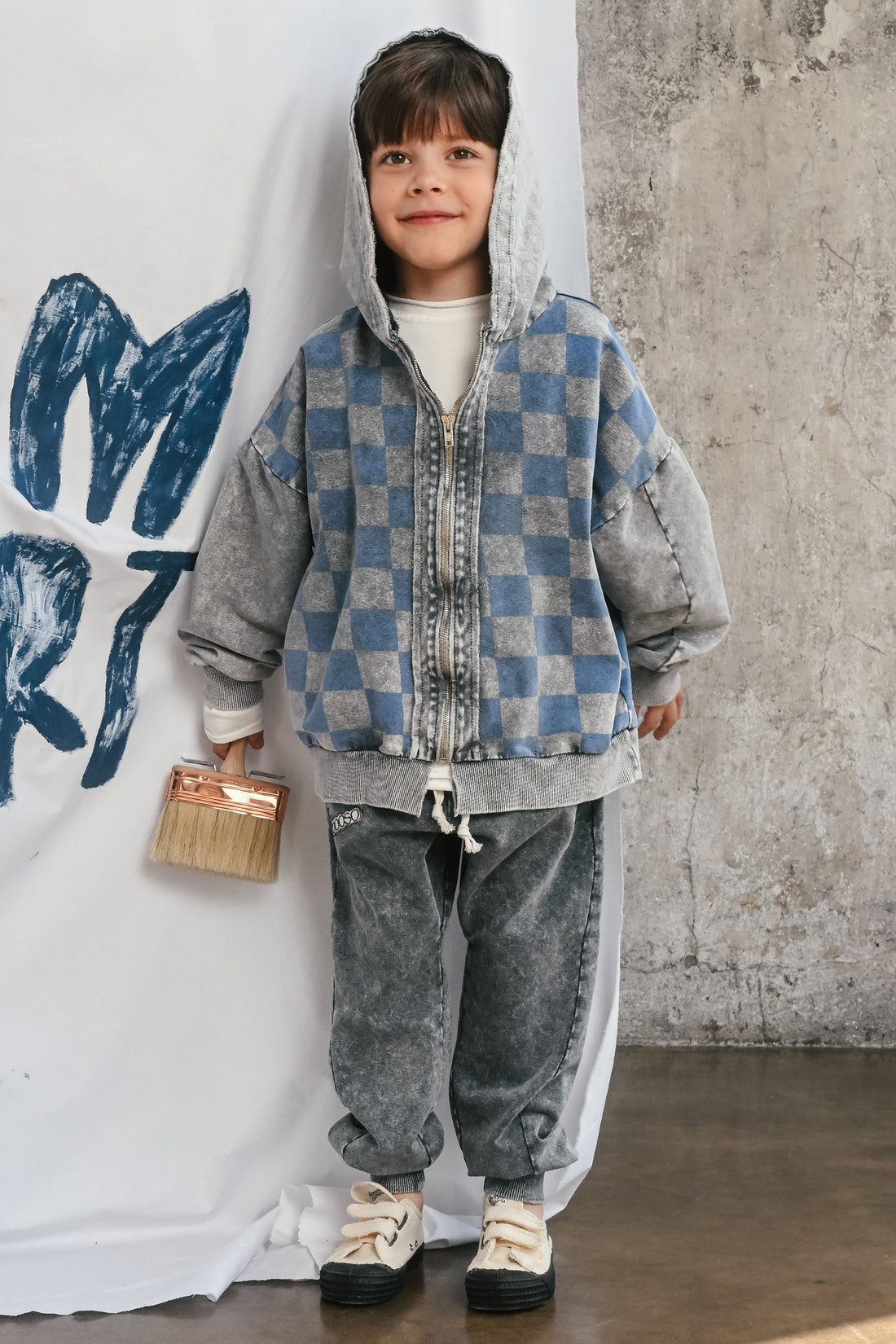 bluza dziecięca- ZIP CHECKED HOODIE gray/blue