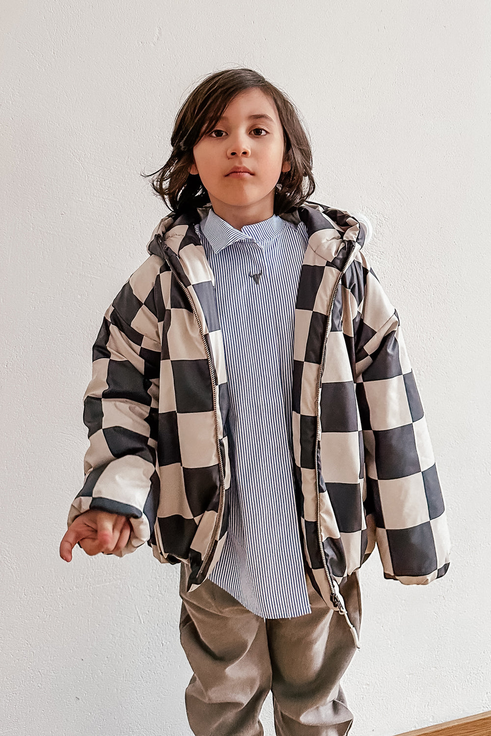 wiosenna kurtka dziecięca- CHECKED SHORT COAT graphite/beige