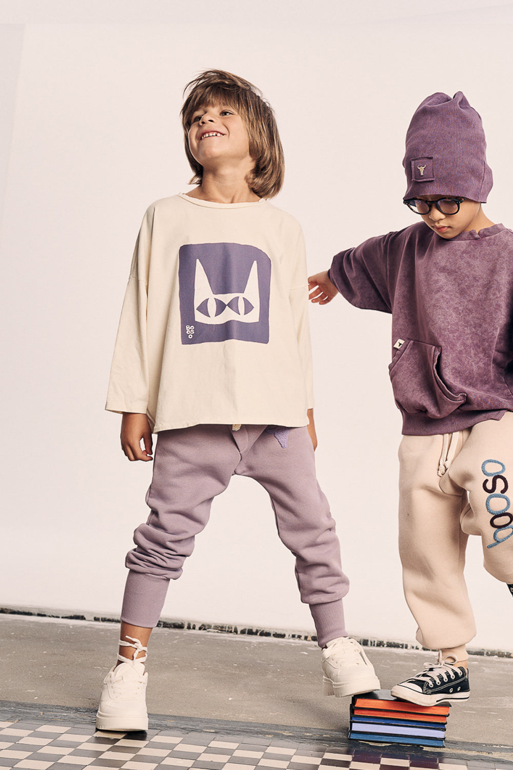 koszulka dziecięca- WIDE CAT LONG light beige/lilac