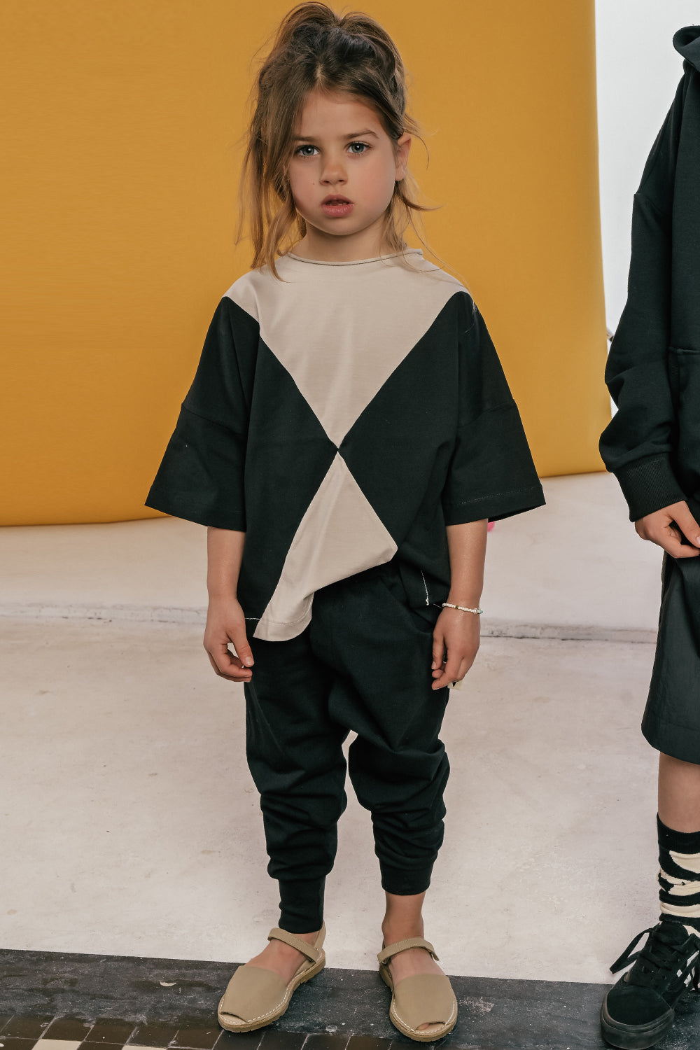 koszulka dziecięca- PANEL TEE beige/black