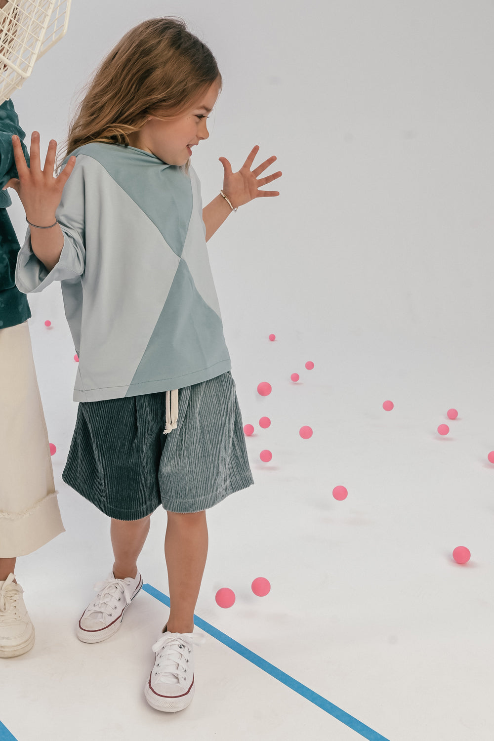 szorty dziecięce - DOUBLE CORDUROY SHORTS mint/dark green