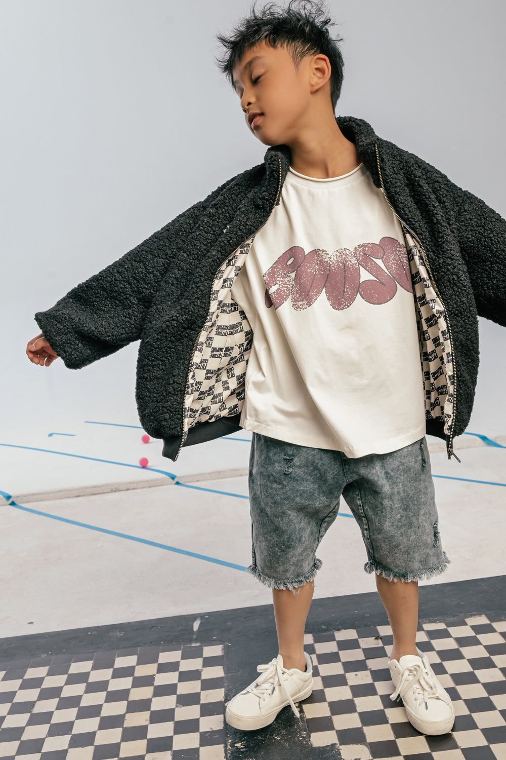 szorty dziecięce - JEANS ACID SHORTS graphite