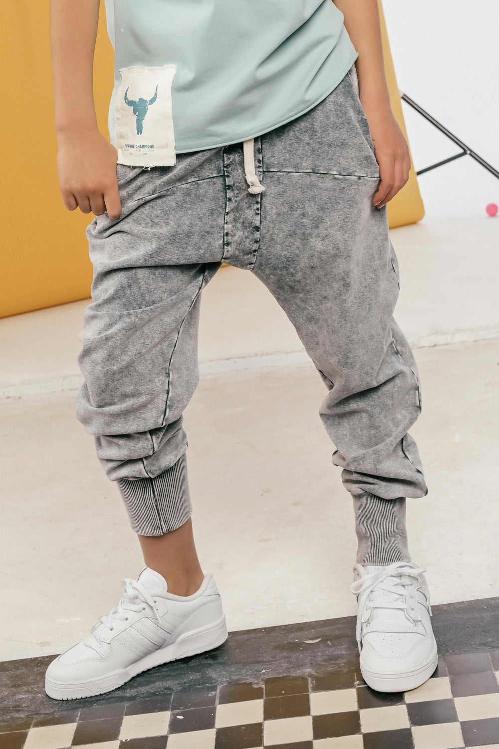 spodnie dziecięce- STRIPED PANTS gray vintage