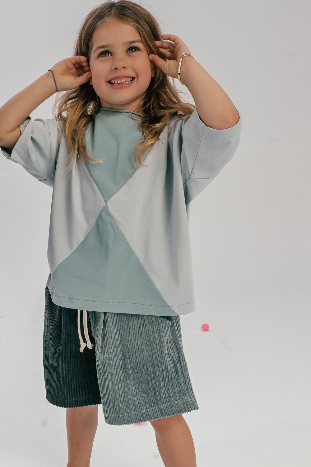 szorty dziecięce - DOUBLE CORDUROY SHORTS mint/dark green