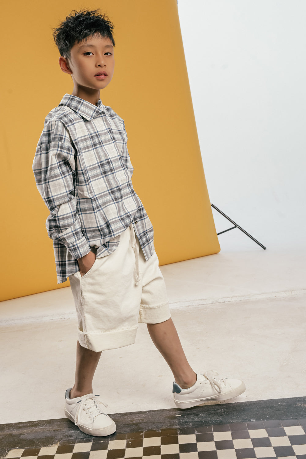 koszula dziecięca - CHECKED SHIRT gray/blue