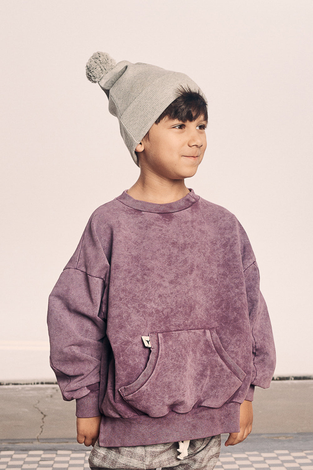 czapka dziecięca- RIBB BEANIE POMPOM gray marl