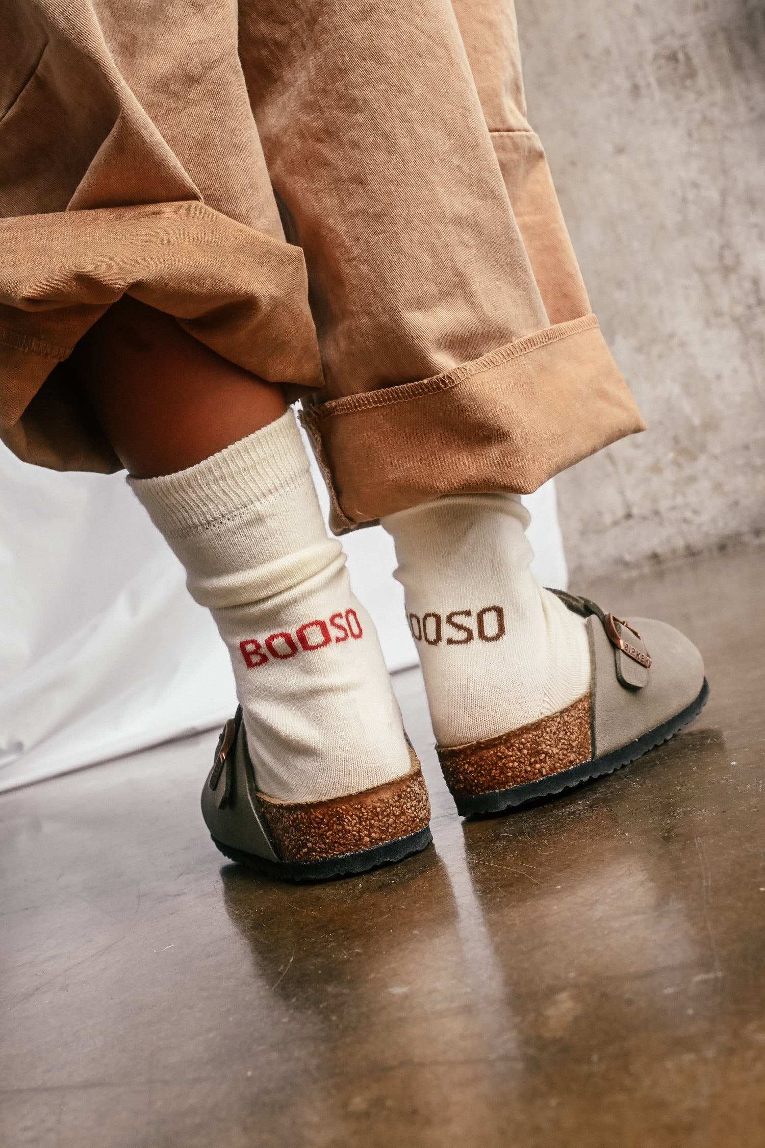 skarpetki dziecięce- DOUBLE SOCKS ecru/red/beige