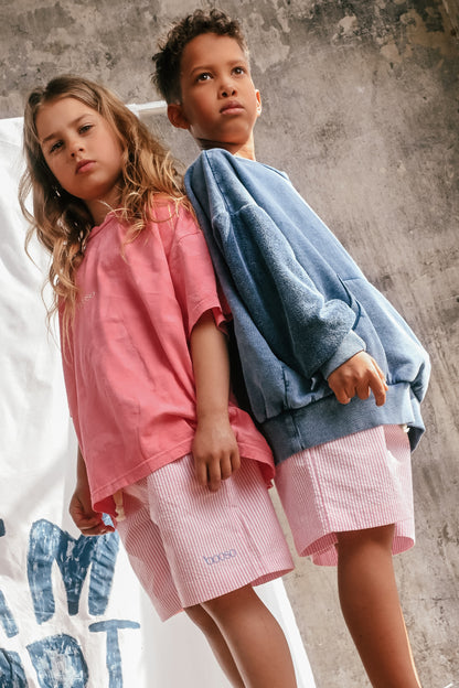 szorty dziecięce- STRIPED SHORTS pink/white