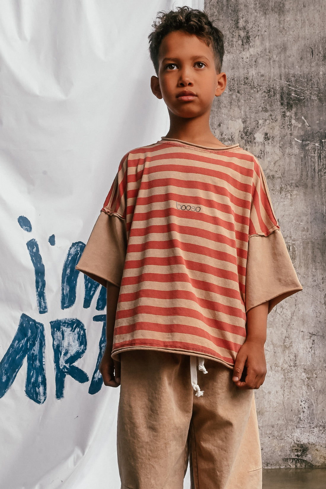 koszulka dziecięca- STRIPED TEE BEIGE/RED