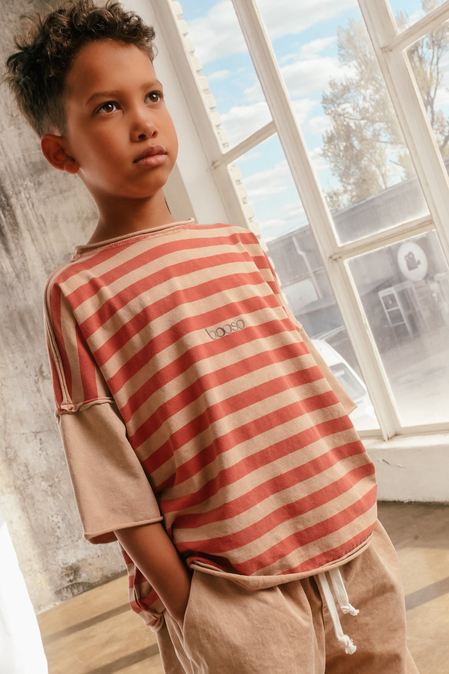 koszulka dziecięca- STRIPED TEE BEIGE/RED