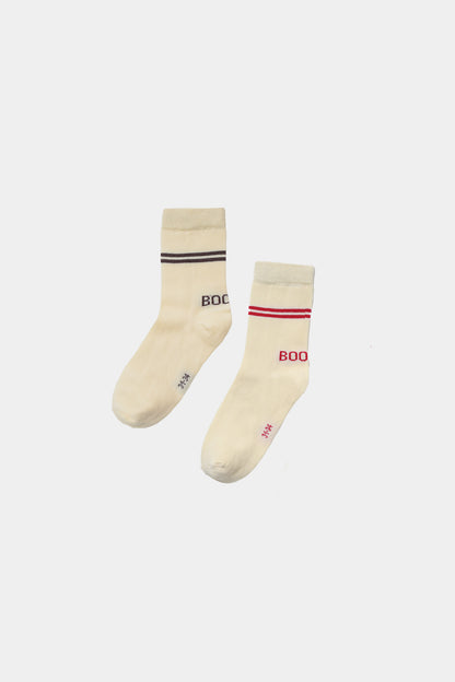 skarpetki dziecięce- DOUBLE SOCKS ecru/red/beige