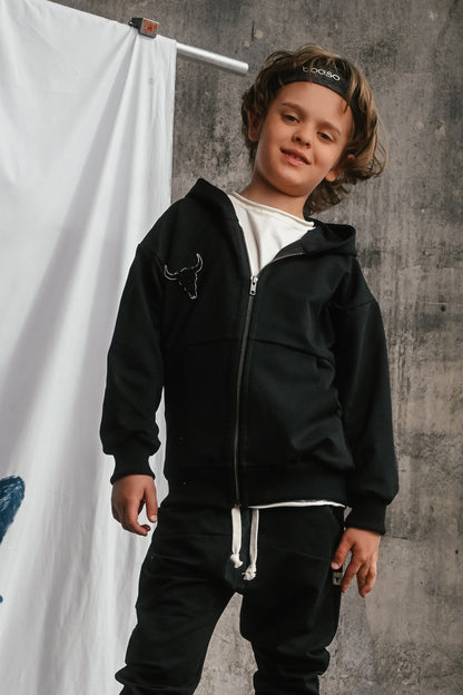 bluza dziecięca- SHORT ZIP HOODIE black