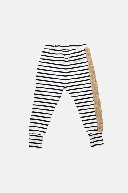 spodnie dziecięce -  STRIPED FUR PANTS ecru/black/beige fur